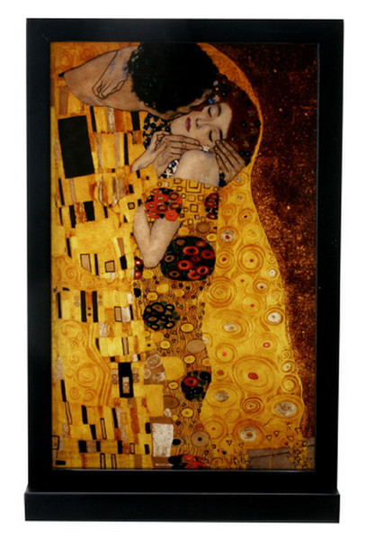 Kiss by Gustav Klimt Art Glass Panel on Wood Display Base